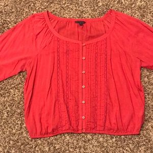 AE Coral Button-down Eyelet Top